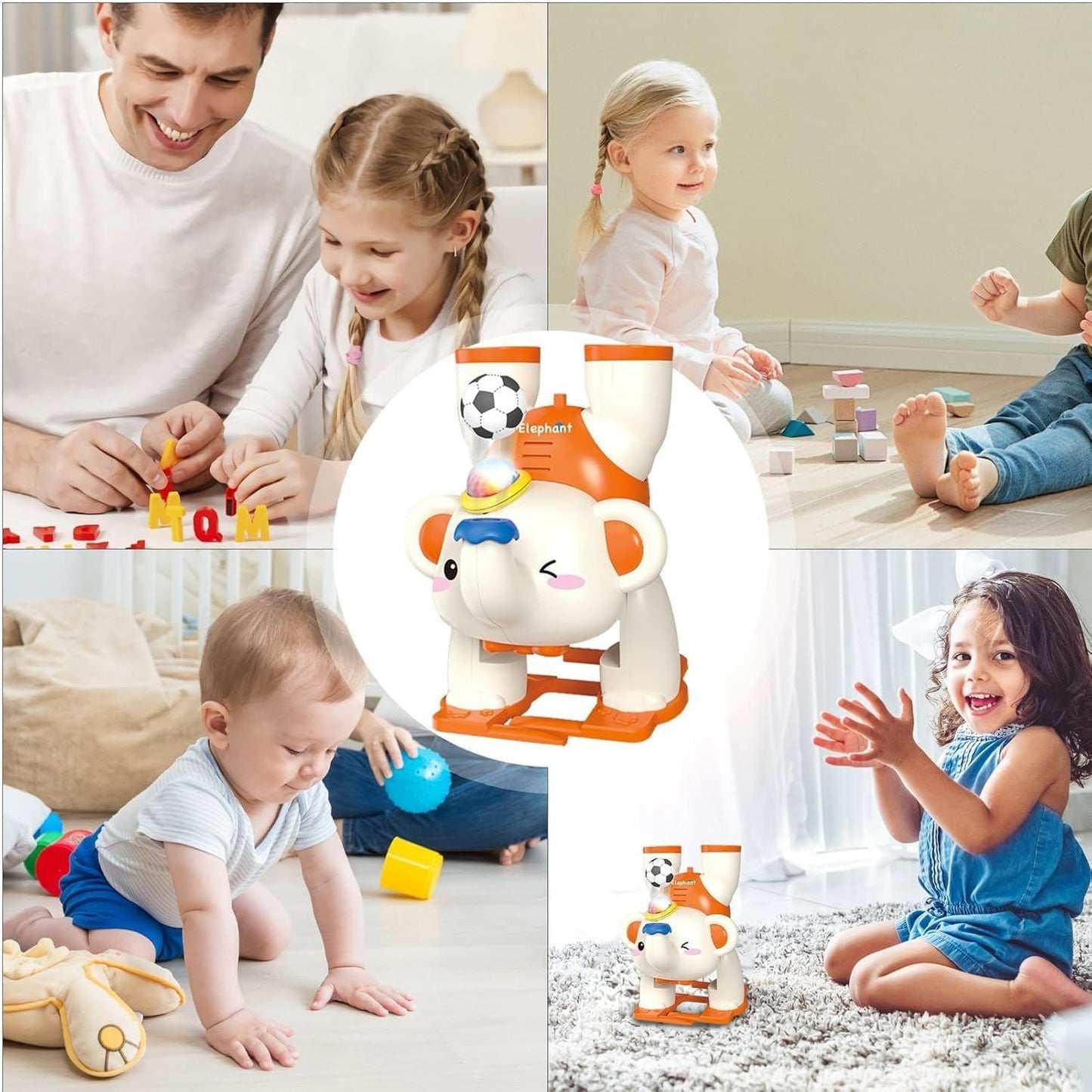 677B Musical Elephant Toy with Blowing Ball, Light & Sound, Battery Operated, Colorful Lights, Fun Sound Effects {Multicolor}