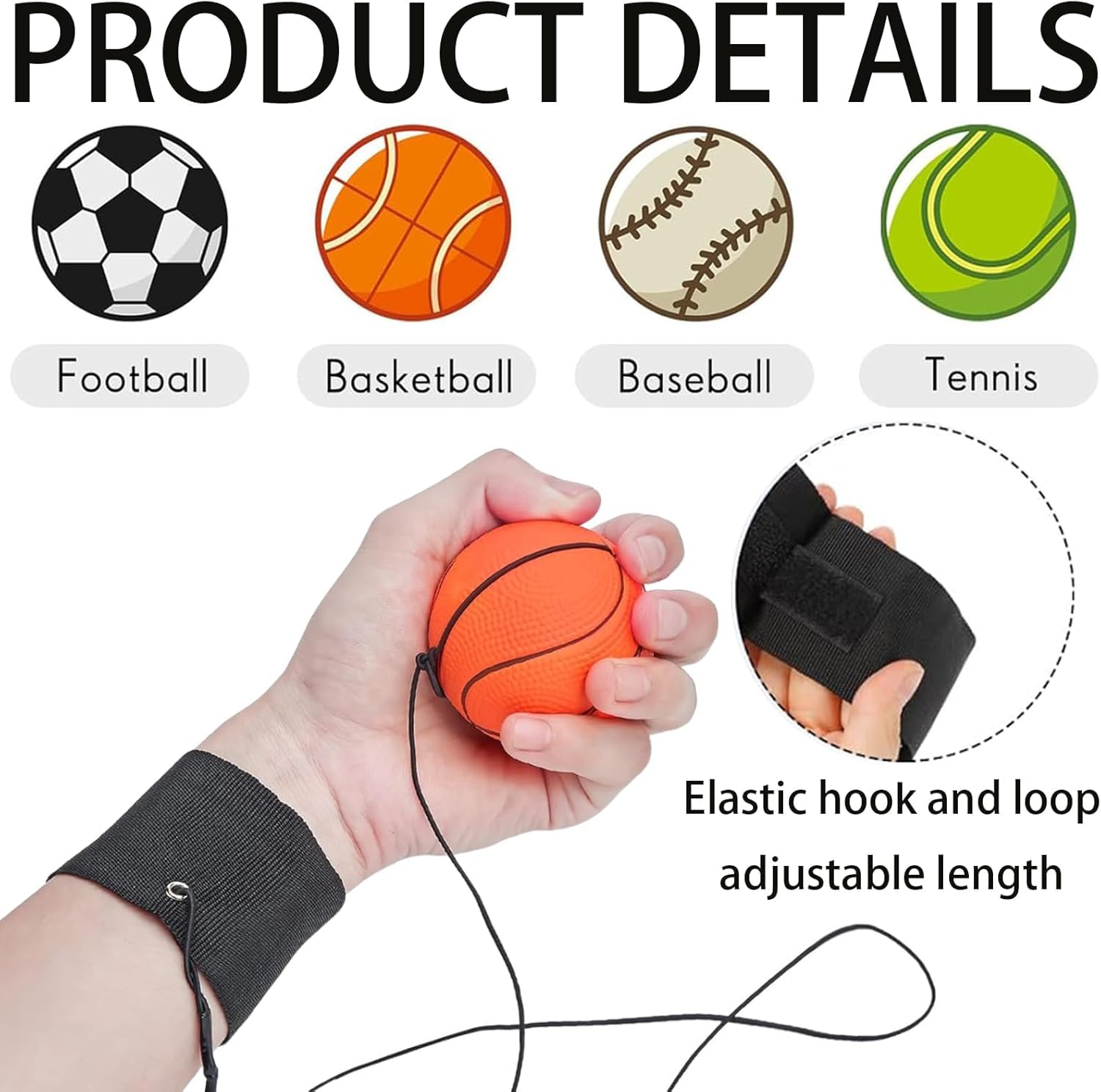 10540 Wrist Ball Set, Return Ball, 2.4-Inch PU Rebound Balls Sports Wrist with Wristband & String for Teens Adults {Random Color}