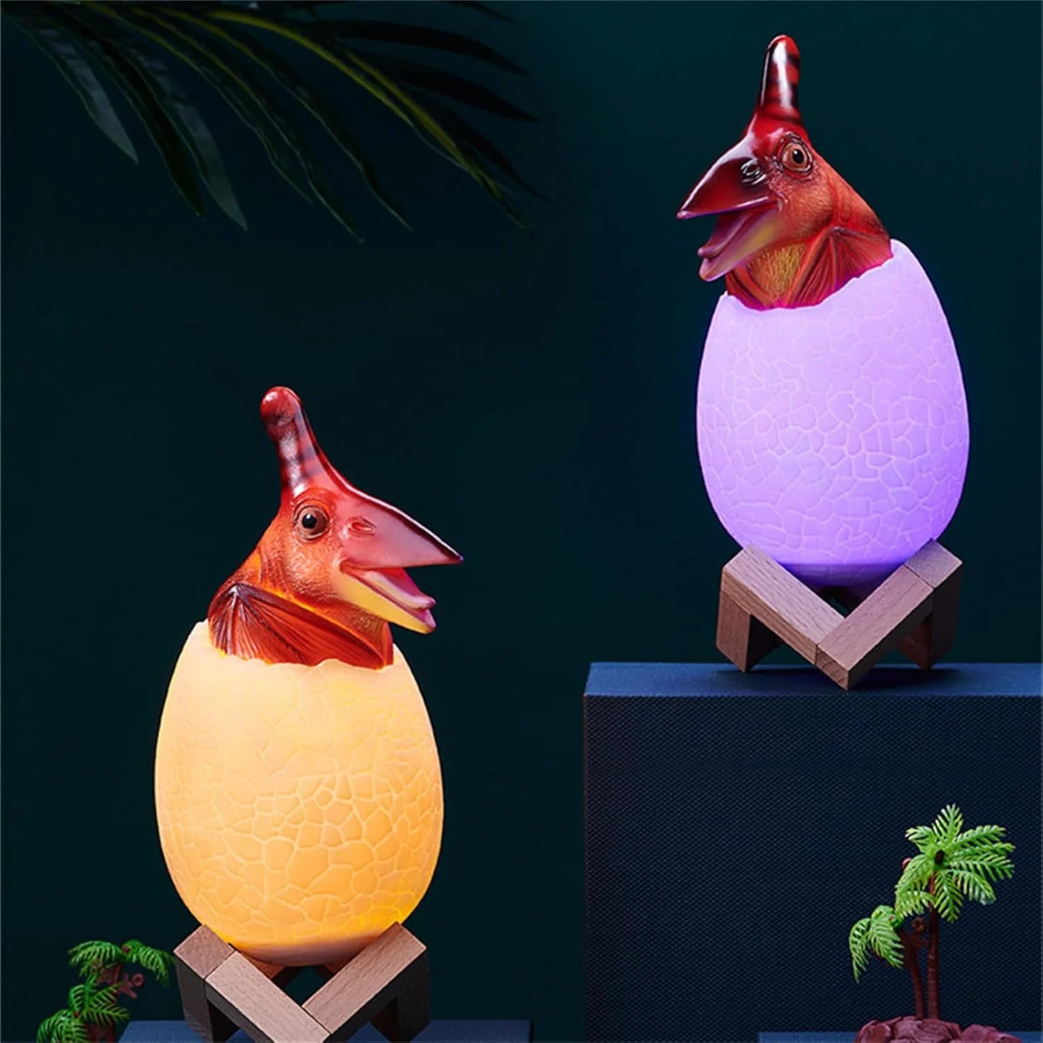 10209 – D Dinosaur Egg Night Light with Wooden Base,Touchable with Remote Control, Multi-color Dinosaur Egg Night Light