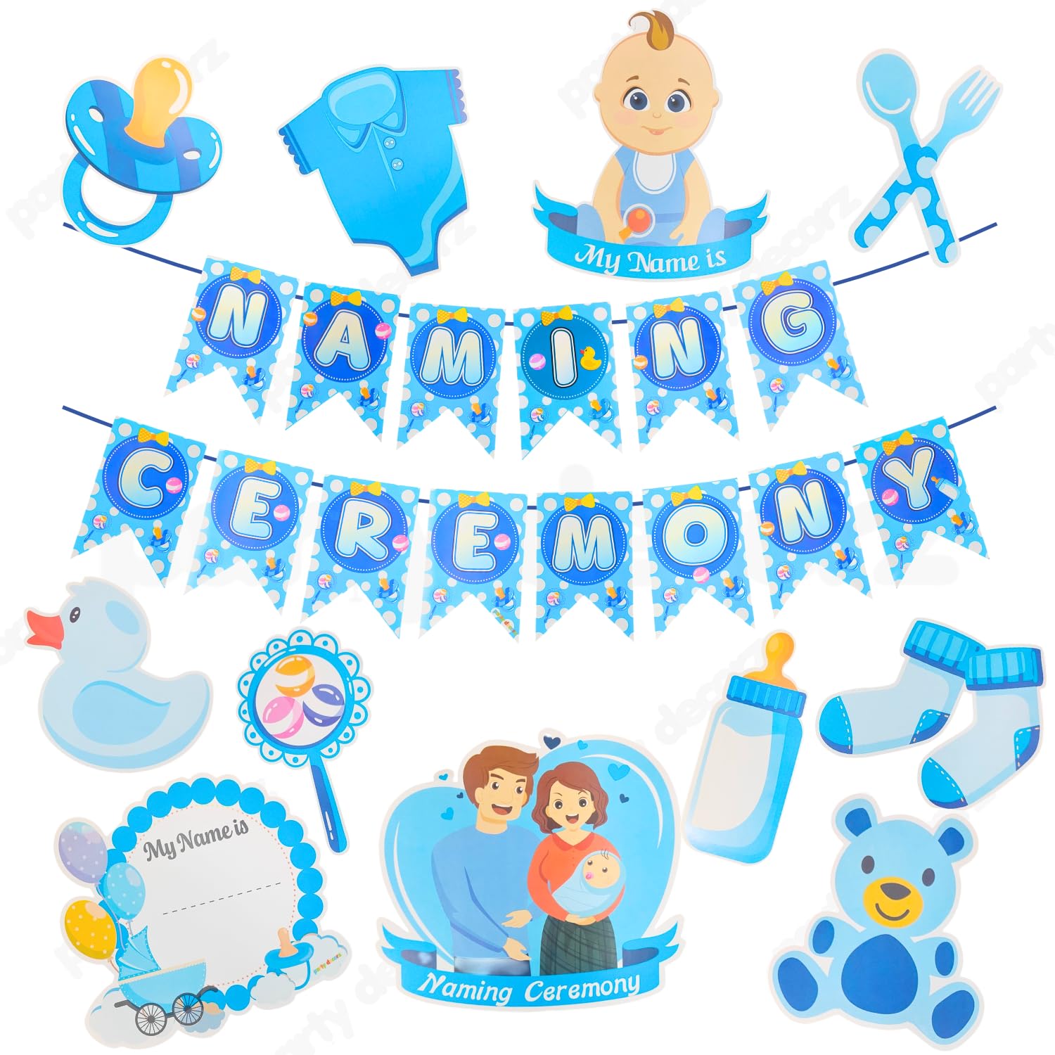 1006 Party Decorz Naming Ceremony Decoration Set 12 Pcs – Baby Naming Ceremony Banner with 11 Paper Cutouts | Traditional Namkaran Function Decoration Kit for Home Celebration
