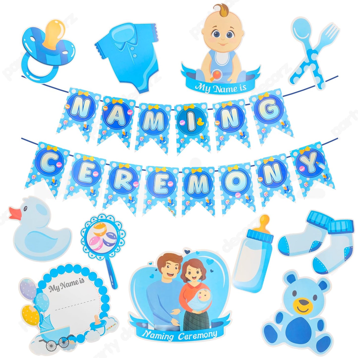 1006 Party Decorz Naming Ceremony Decoration Set 12 Pcs – Baby Naming Ceremony Banner with 11 Paper Cutouts | Traditional Namkaran Function Decoration Kit for Home Celebration