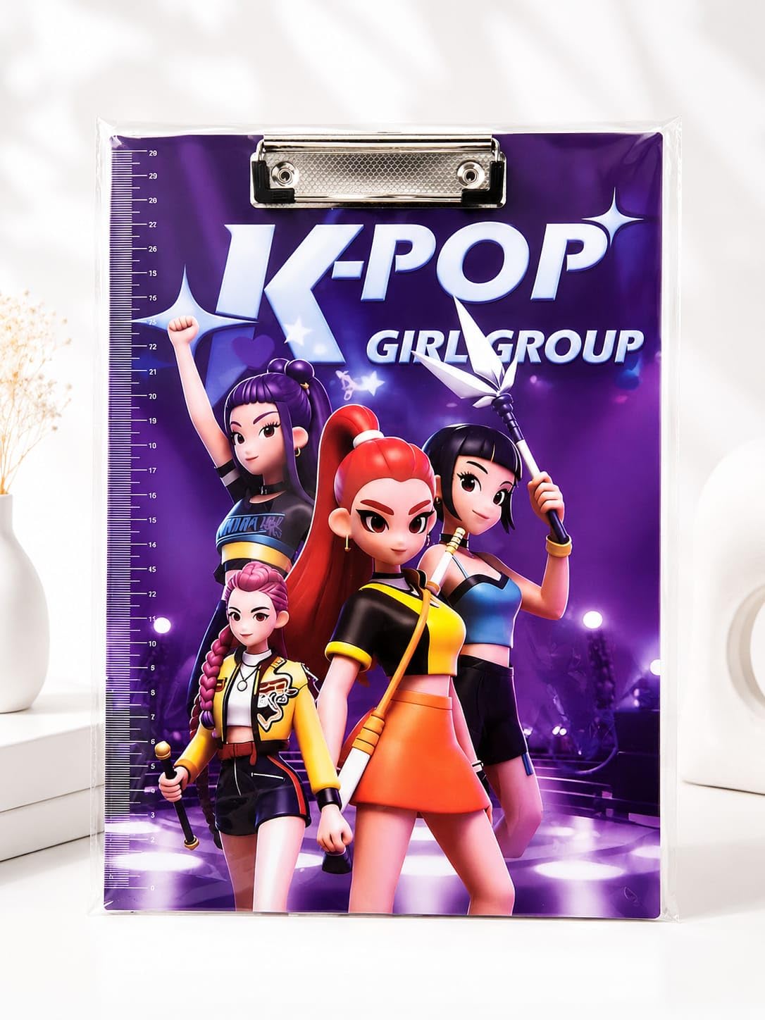 HBC-2050 Girl Group Theme Clipboard with 3D Embossed Design, Green Writing Board for School, Office & Study Use