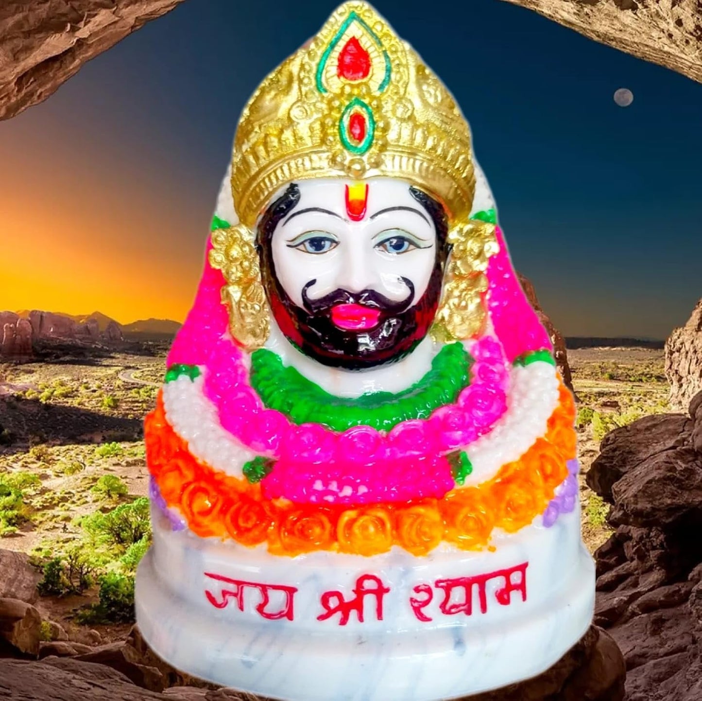 Khatu Shyam Ji Murti for Home & Gift 5.5" Marble Baba Khatu Shyam Idol Statue Decorative Showpiece for Pooja and Home Decor