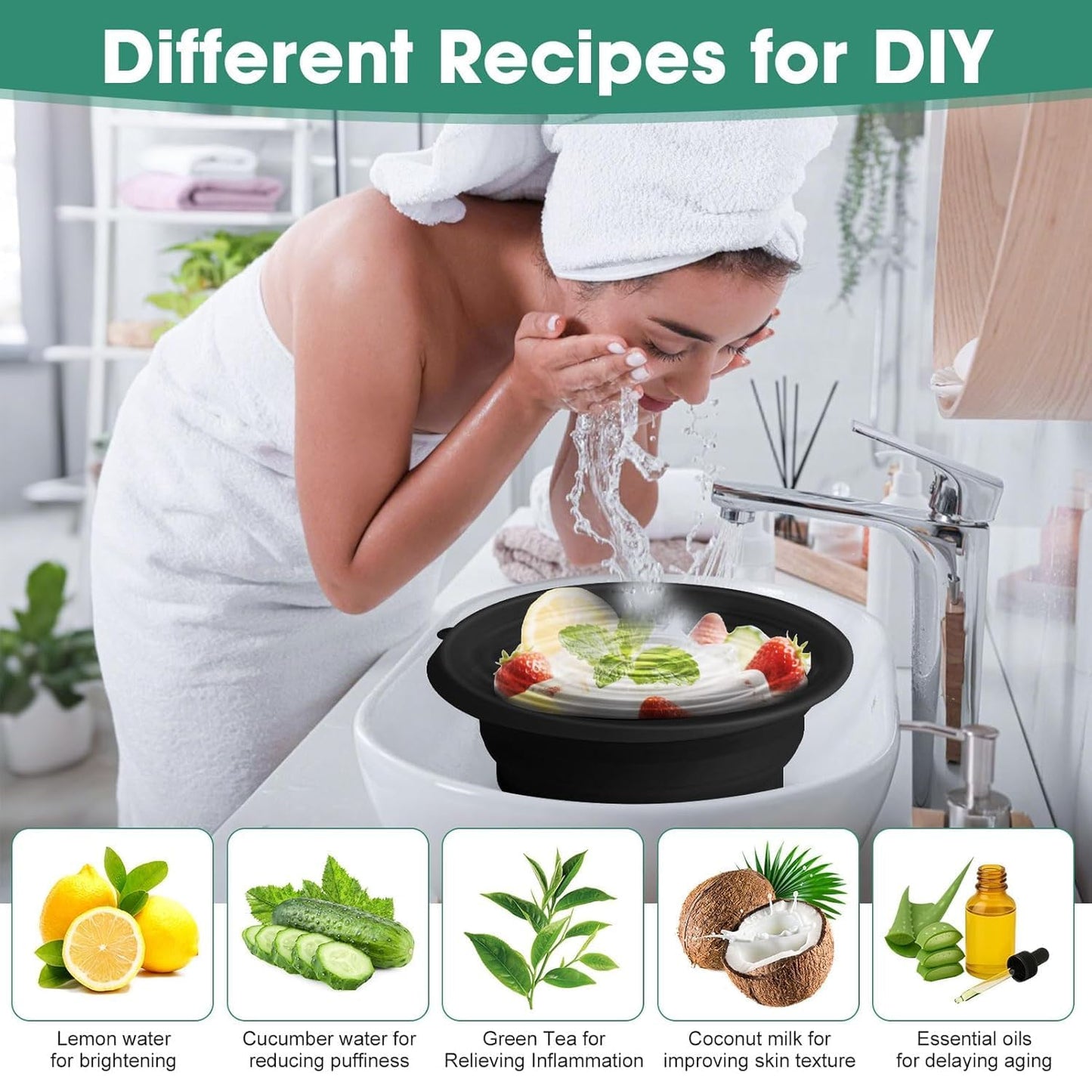 20577 Face Bowl for Ice with Built-in Ice Tray – Collapsible Silicone Facial Ice Bath Bowl for Cold Plunge Therapy