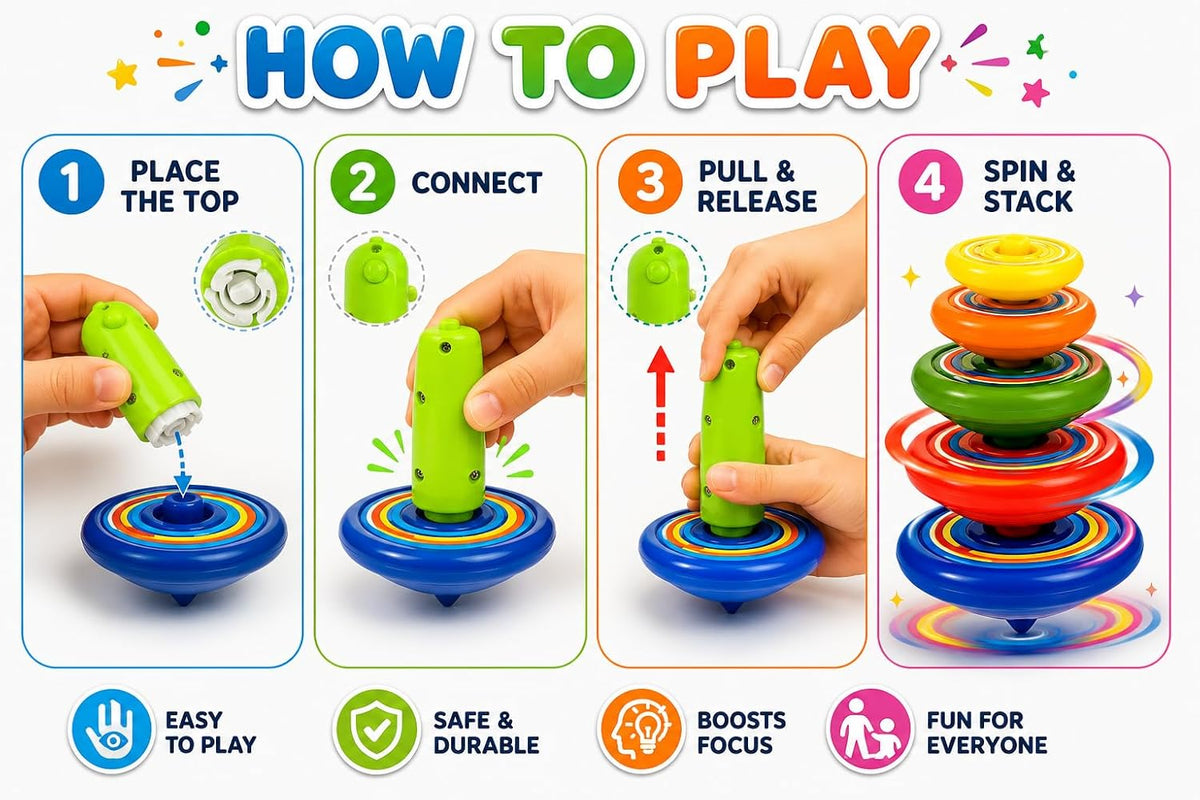 10516 Super Stacking Spinning Tops – 5 Gyro Tops with Transmitter, Ages 3+(1) Colourful & Vibrant, Stackable & Interlocking Design, Long-Lasting Spin, Lattoo Spinning Top Toy Set for Kids