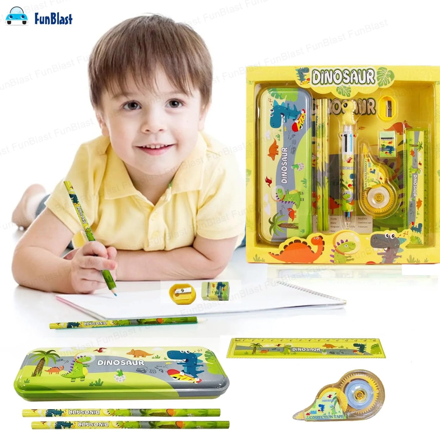8462 Stationery Kit with Pencil Pen Eraser Sharpener and Pencil Box for Boys and Girls, Birthday Gift for Kids (Multicolor)