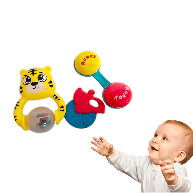 LM-R018 (3PCS) Plastic Colorful Grab Rattles Toys for New Born Baby & Infants, Early Age Toys for Kids, Infant Toys, Newborn Baby Gift Toys