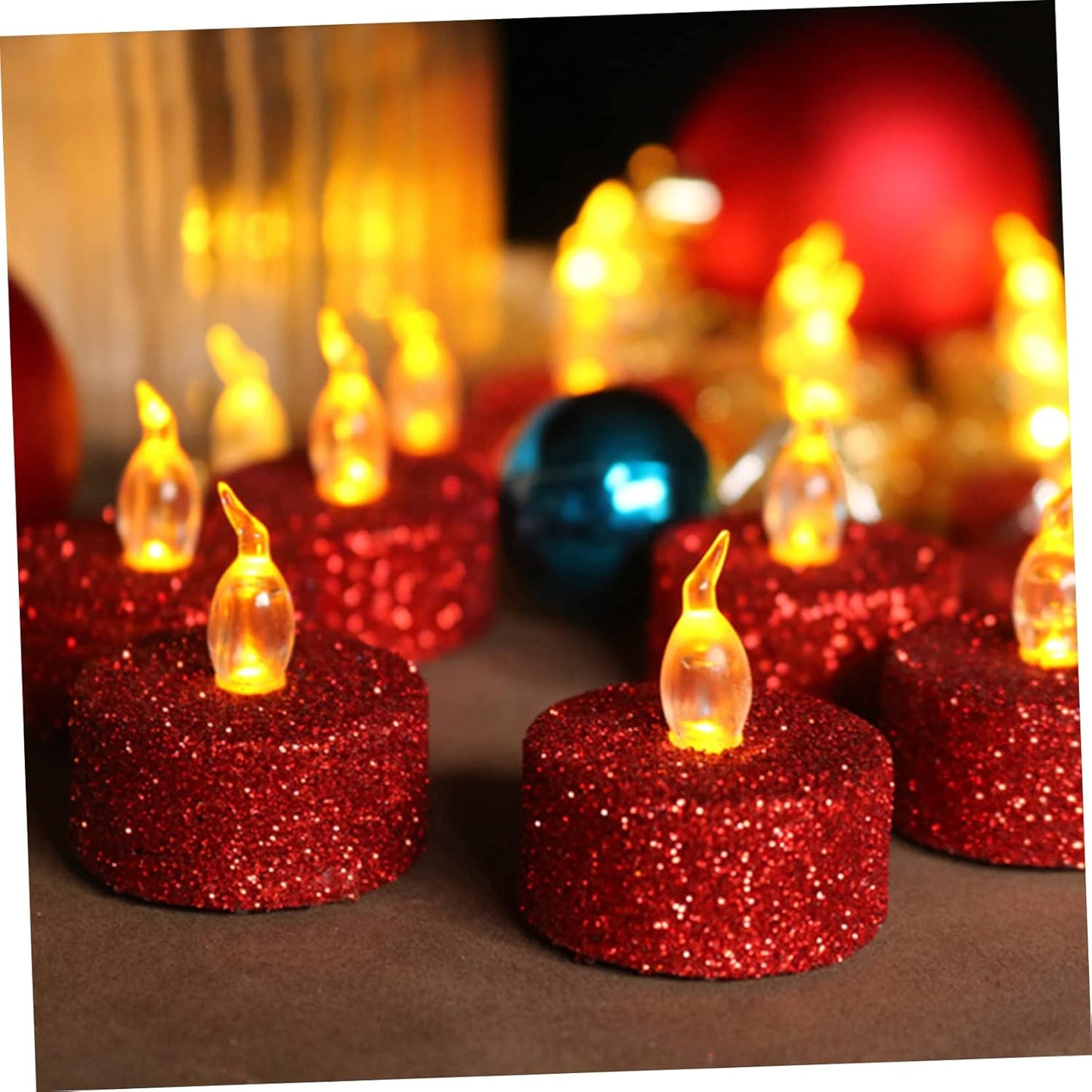 11161 Flameless LED Tea Lights Candles, Battery Operated LED Tea Lights, Gold Glitter Flickering Fake LED Tea Lights, Small Electric Fake Tea Candle Realistics for Wedding Centerpieces