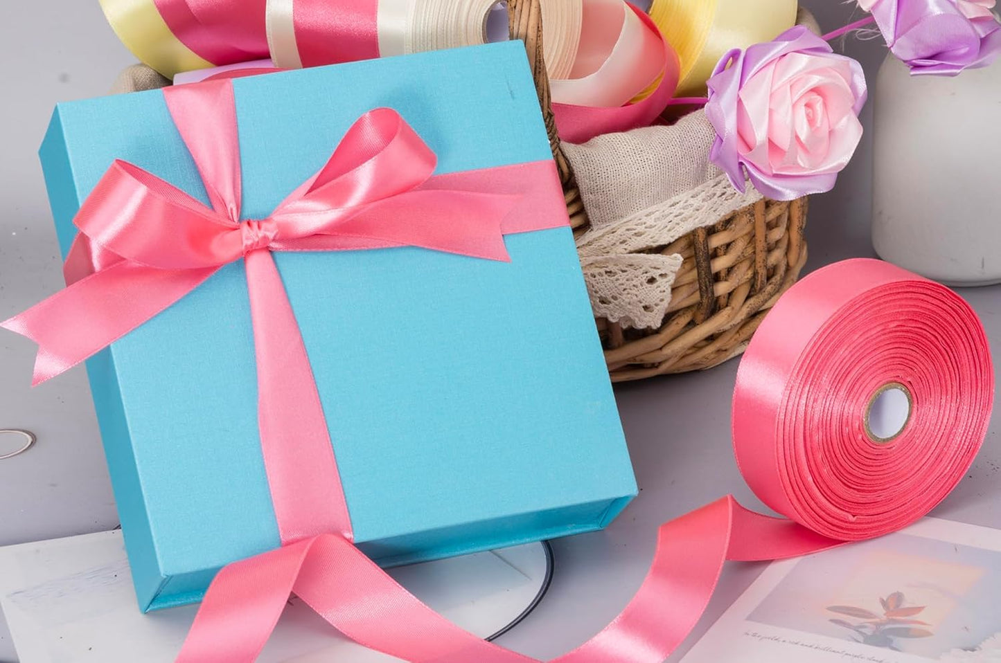 20498 { Pack of 10 } Pcs 1/2 Inch Baby Pink Satin Ribbon 10 Mtr Each Decoration, Gift Wrapping, Multi-Purpose Use