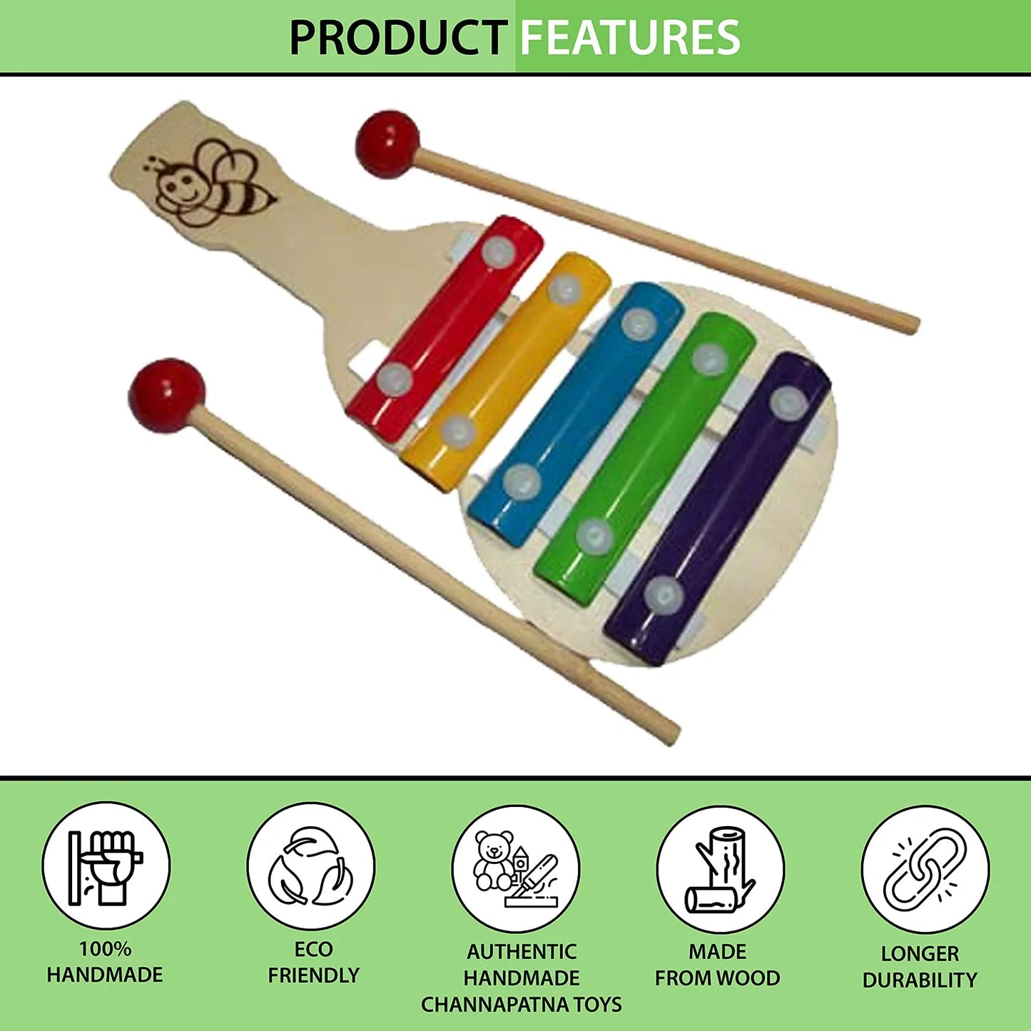11236 Toys Xylophone Guitar Wooden (5 Nodes) | Kids First Musical Sound Instrument Toy |