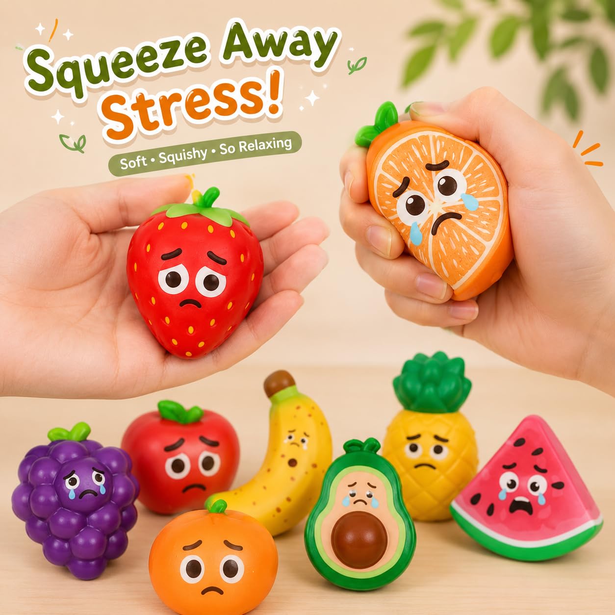 20670 Cute Fruit Stress Relief Squishy Toys for Kids & Adults, 1 Pcs Soft Squeeze Sensory Fidget Toys , Mini Fruit Slow Rising Squishies for Anxiety Relief
