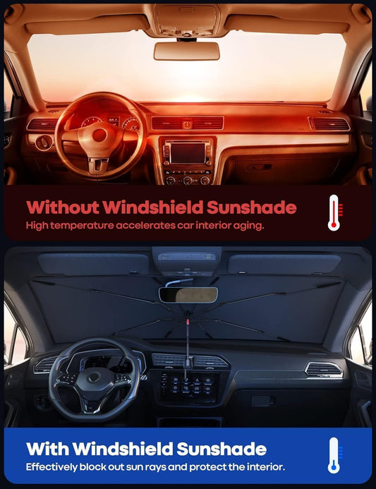 20520 Car Sun Shade Protector Front Glass || Foldable Umbrella for Car Front Window for Protect Vehical from Sun Rays & Heat Damage Keep Cool- Black Color