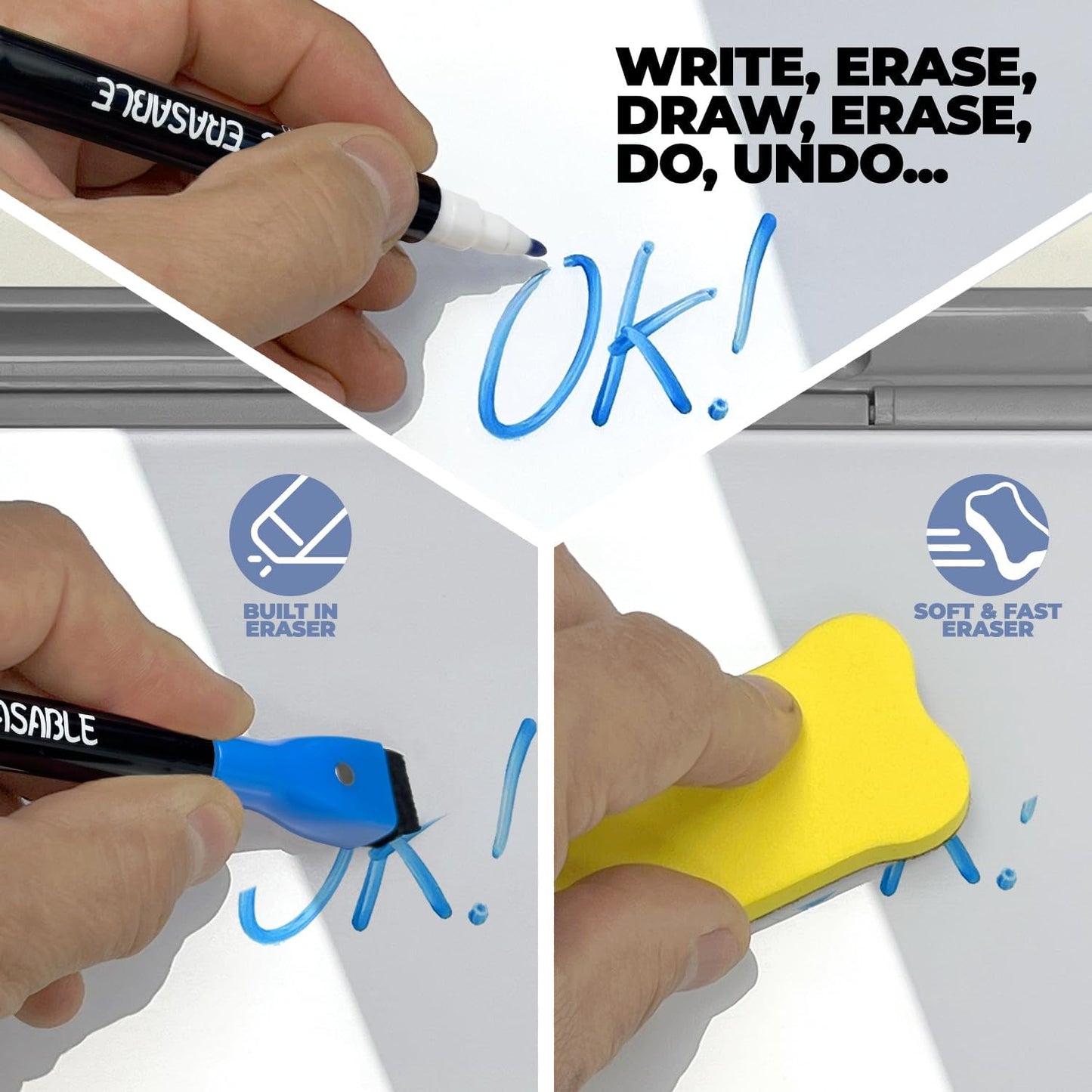 20965 Desktop Whiteboard - Glass Dry Erase White Board - Desk Computer Buddy – Home Office & Studying Essentials - Desktop Pad with Phone & Tablet Slot, Storage Compartment