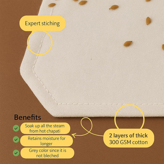 11042 Cotton Double Layer Roti Wrap With Flaps – Muslin Cloth For Chapati And Hot Case Kitchen – Roti Cloth,Beige