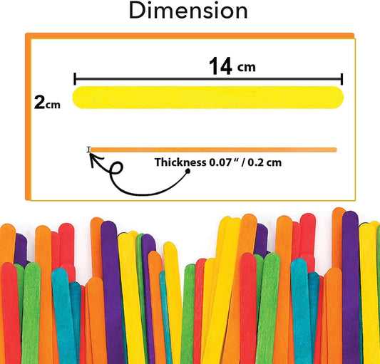20940  Umi Multicolor Wooden Sticks for DIY Crafts, Hobby Crafts, Project Work, Scrapbooking 50 Pieces, 14cm x 2cm