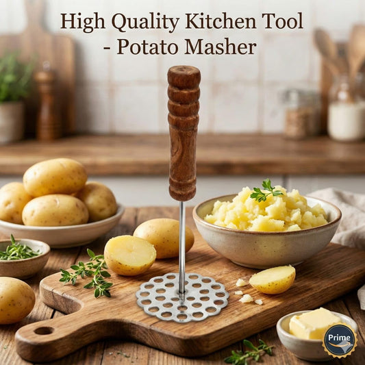 21247 Stainless Steel Press Floral Flower Shape Potato Masher | Wooden Handle Potato Masher, Stainless Steel, Kitchen Tool, Manual Masher