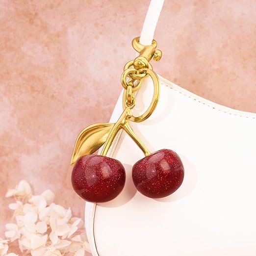 20350 Cherry Bag Charm purse charms Keychain- car cherry accessories keychain gifts for women, Golden, Small