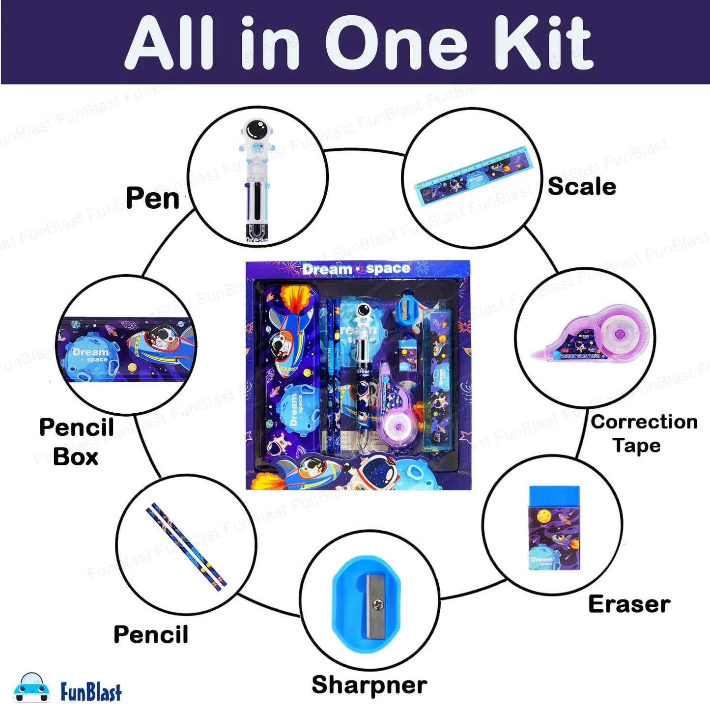 8462 Stationery Kit with Pencil Pen Eraser Sharpener and Pencil Box for Boys and Girls, Birthday Gift for Kids (Multicolor)