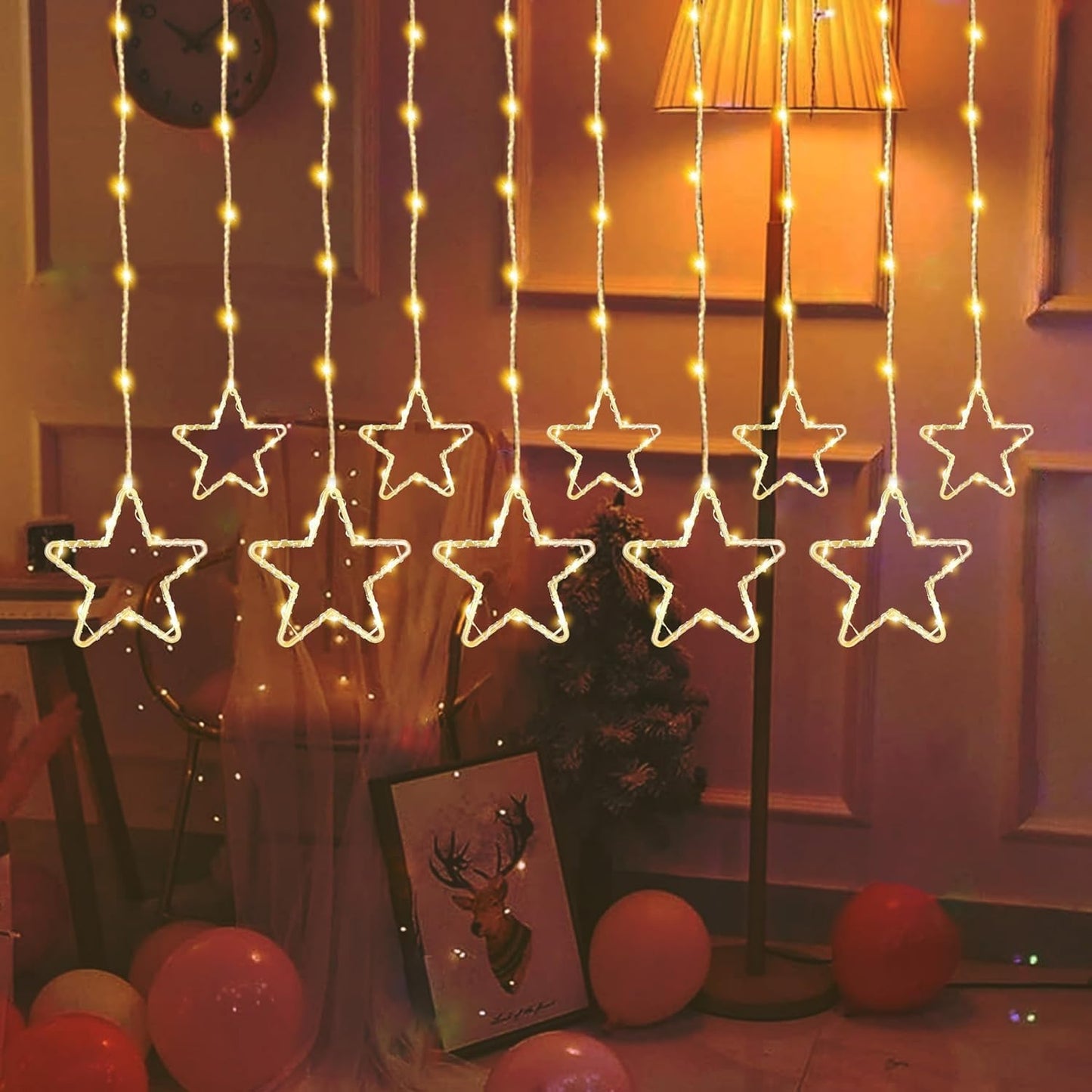 TL-772 Diwali Star Light with 5 Big and 5 Small Stars Sights for Home Decor Curtain LED Star Light for Home Decoration Star Lights for Festivals Led Light (Golden)