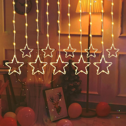 TL-772 Diwali Star Light with 5 Big and 5 Small Stars Sights for Home Decor Curtain LED Star Light for Home Decoration Star Lights for Festivals Led Light (Golden)