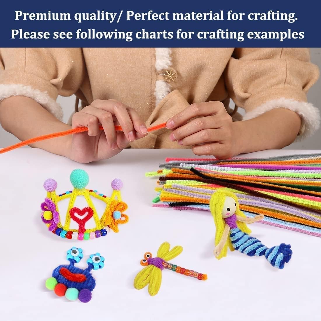 20681 {100 Pcs} Pipe Cleaners Craft,Chenille Stems for DIY Flowers, Limpia Pipas Fluffy Fuzzy Sticks for Gift Wrapping, Party Decorations