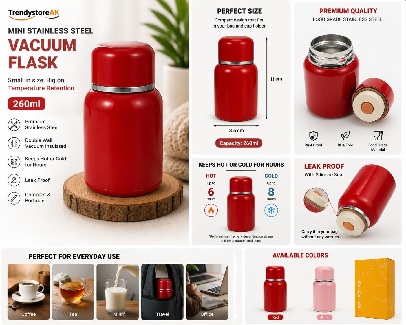 HQ-6185 Stainless Steel Mini Vacuum Flask Leak Proof Double Wall Insulated Water Bottle 350ml