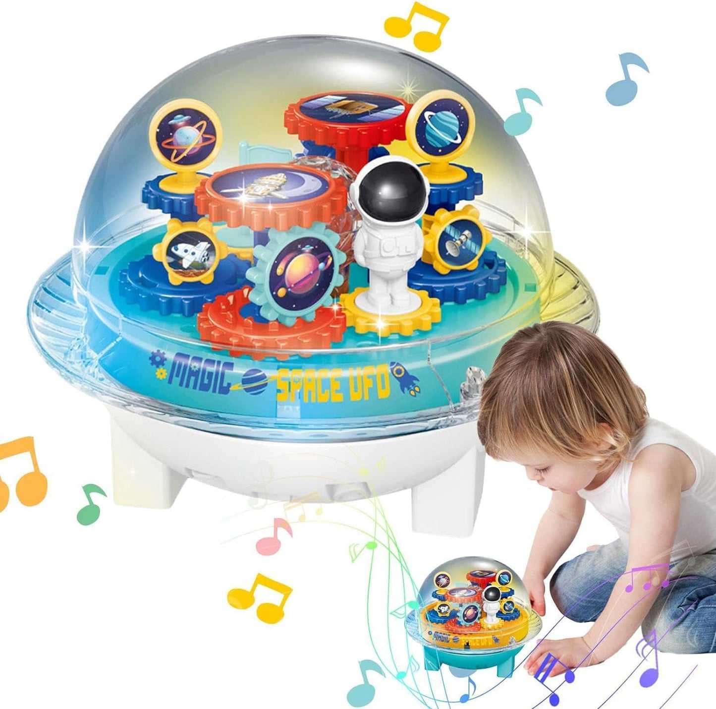 ZR181 Universal Spaceship Model Transparent moving Gears UFO With Light & Sound for Children