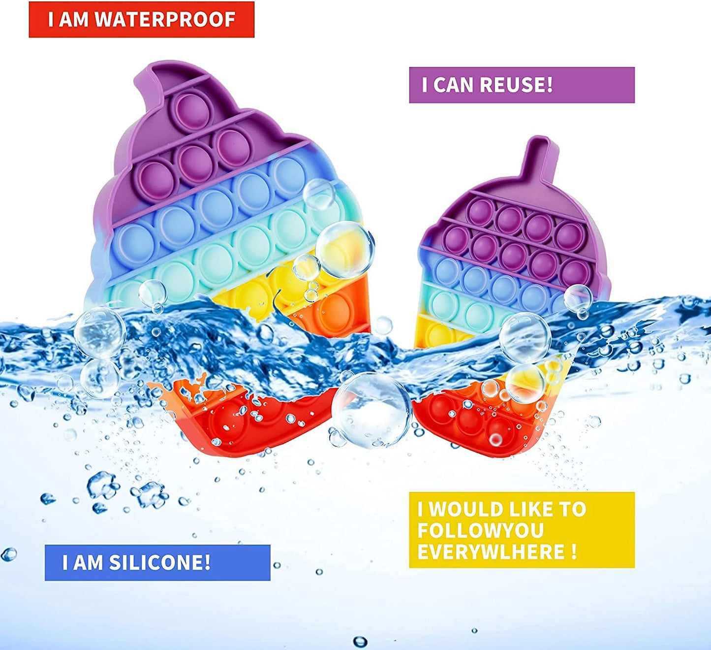 10361 (3 Pcs) Rainbow Pop IT Fidget Toys, Poppet Bubble Popping Sensory Toy for Kids Random Shap