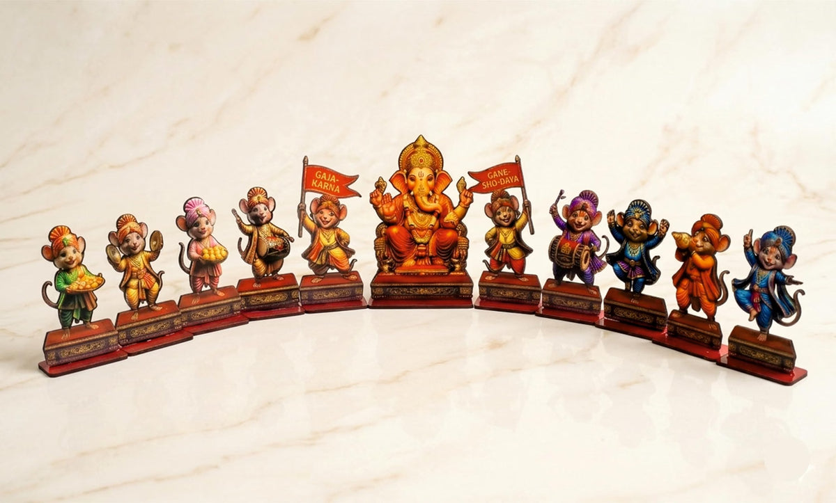 31122 Ganesh Darbar MDF Welcome Decoration Kit | Ganpati Cutout Set with Mushak for Ganesh Chaturthi, Mandir Decoration & Festival Celebration