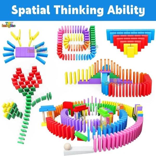 ZX-018 Big Sized Dominos 100 Pcs Blocks, 3 Small Wooden Rolling Coins and Bridge