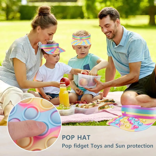10385 Pop Hat Fidget Toys, Pop Silicone Rainbow Sun Hat Sensory Pop Stress Toys