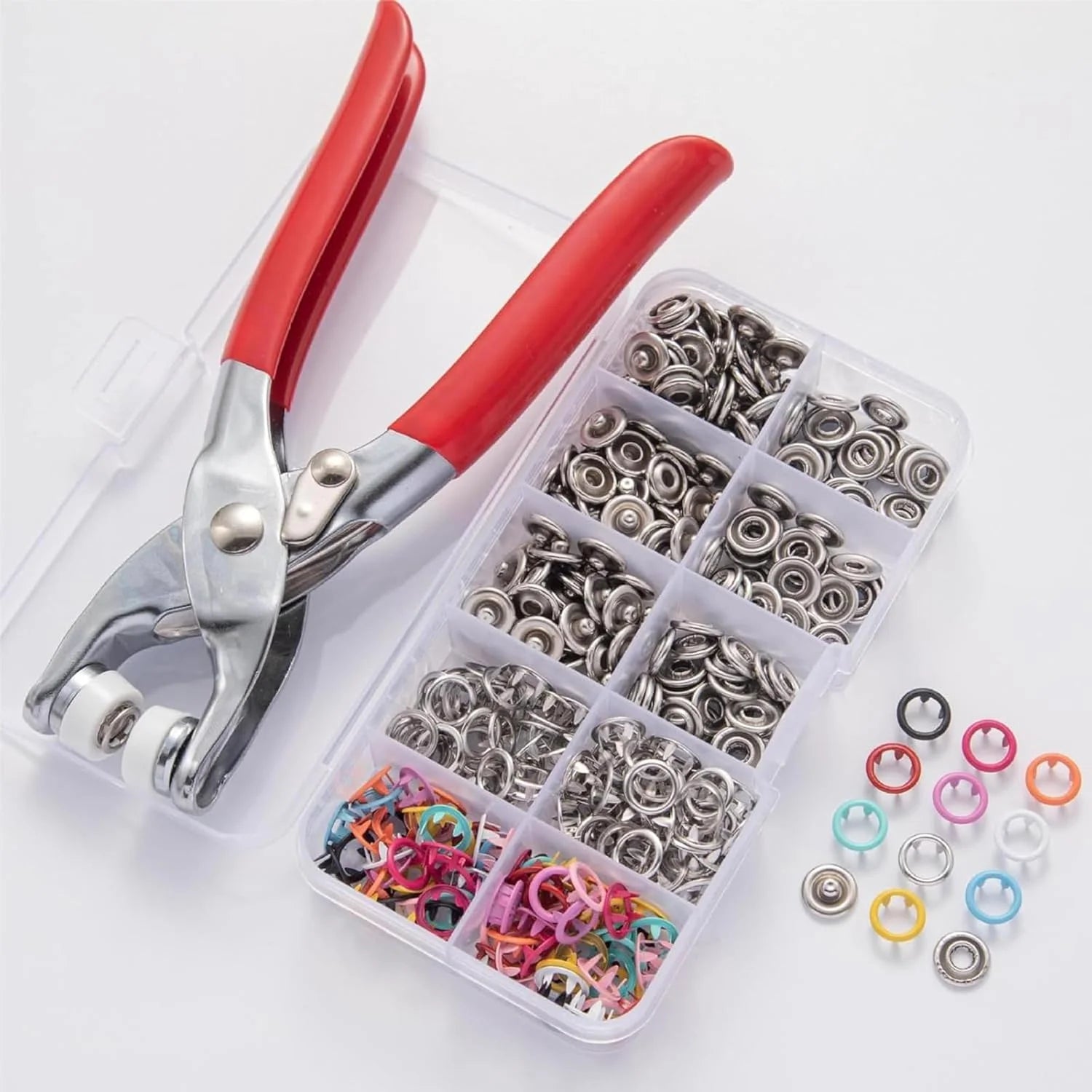10387 Home use Metal Fasteners with Hand Pliers Tool Button Press Machine for Clothes snap100 Sets Eyelets Button kit