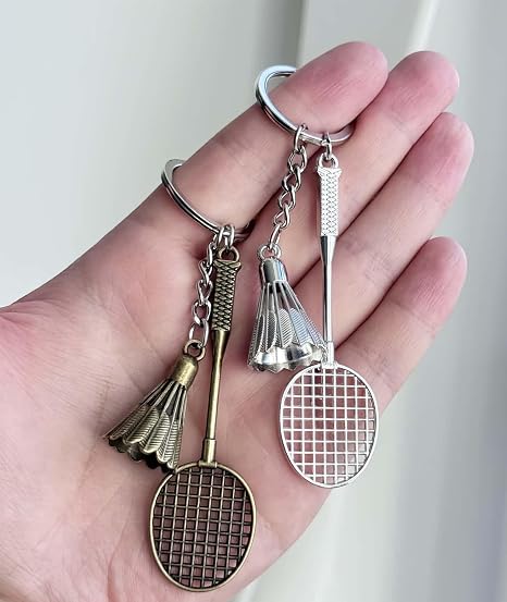 20707 {12 Pcs} Unisex Badminton Keychain for Women & Men | Racket Shuttle Keyring | Antique Finish Metal Sports Key Holder