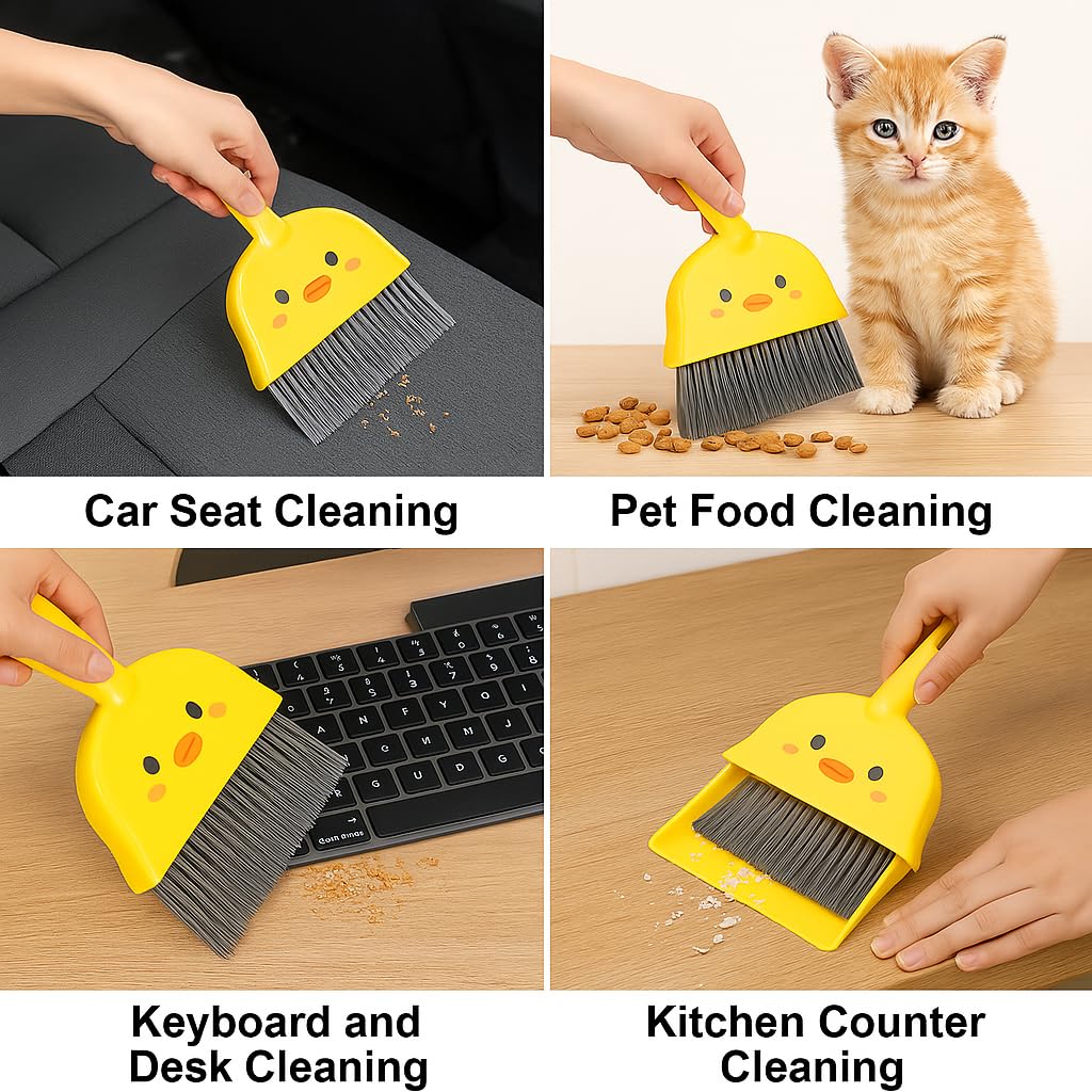 20451 Mini Broom and Dustpan Set – Compact Handheld Sweeper for Car, Desk, Table & Office – Durable Plastic, Soft Bristles, Hanging Loop – Portable & Kid-Friendly (Yellow
