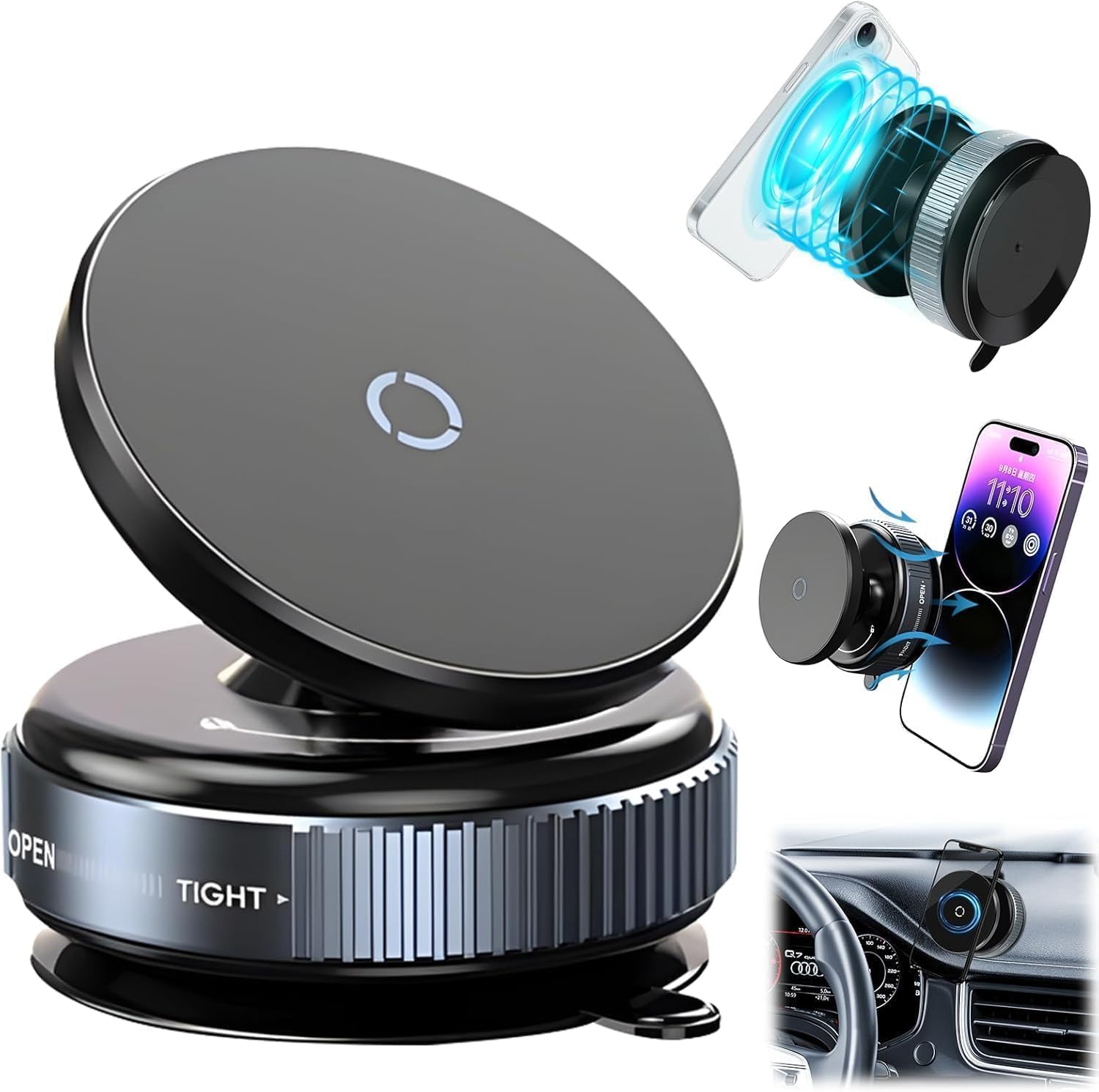 K009 Vaccum Magnetic Phones Holder 360°, Magnetic Car Phone Mount, Hands-Free Suction Cup Phones Holde