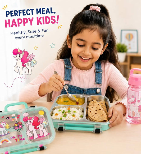 2679 {750 ML} Stainless Steel Lunch Box for School, 3 Compartment Leak Proof Bento Tiffin Box with Handle {Random Design}