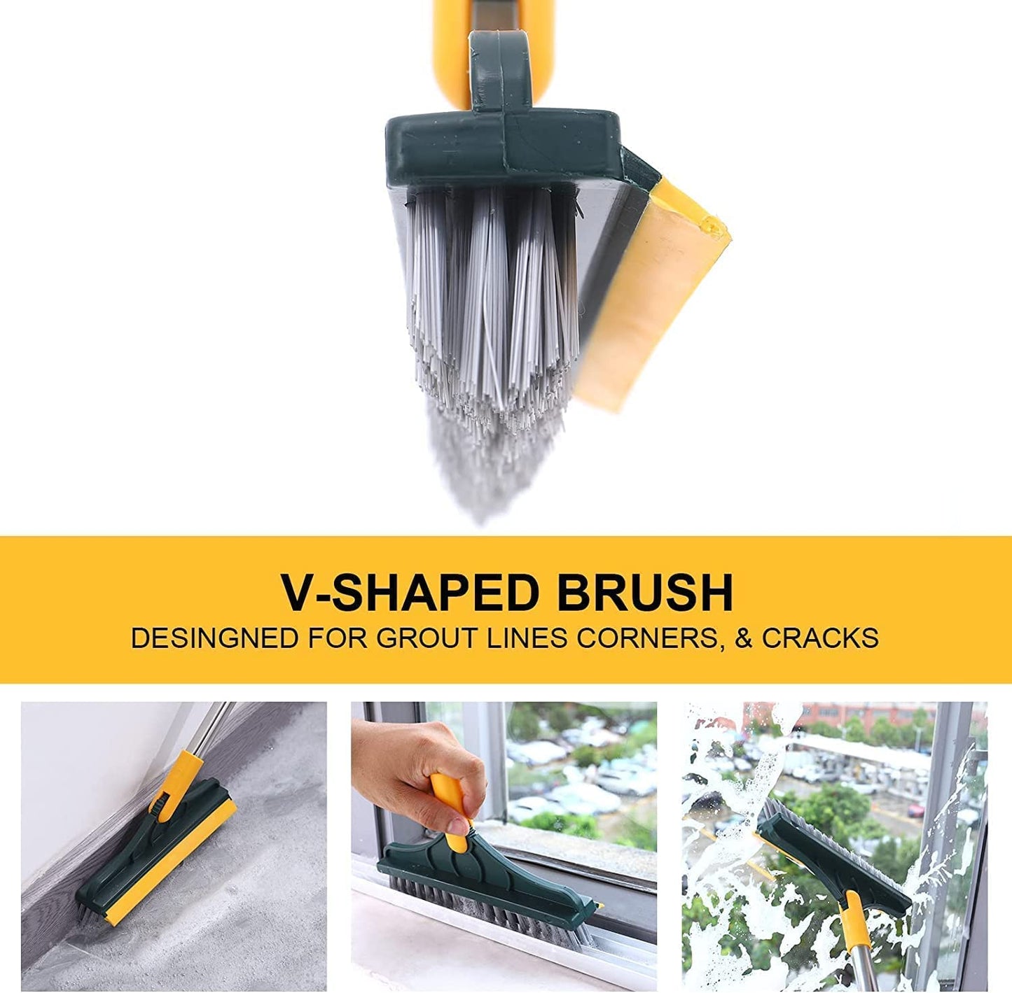 20378 Bathroom Cleaning Brush with Wiper 2 in 1 Tiles Cleaning Brush Floor Scrub Bathroom Brush with Long Handle 120° Rotate Bathroom Floor Cleaning Brush with Wiper