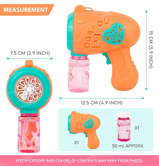 20566 Automatic Bubble Gun Machine Orange Bubble Shooter with Solution Safe, Leakproof, Battery-Powered (Battery Operated) | Outdoor and Indoor Party Toy | Ideal Gift for Boys and Girls