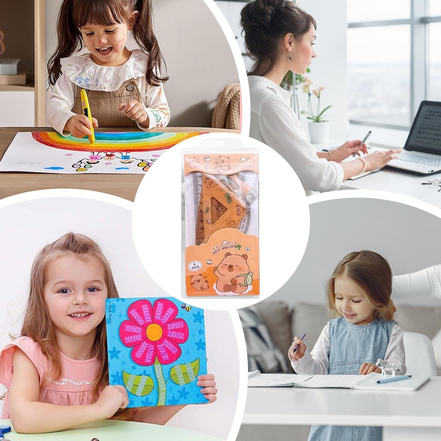 20478 Math Geometry Ruler Set, Geometry Ruler Tool Set, 4 x Triangle Straight Ruler Protractor Set - Large Ruler Set for Measuring and Drawing at School for Students {Multicolor}