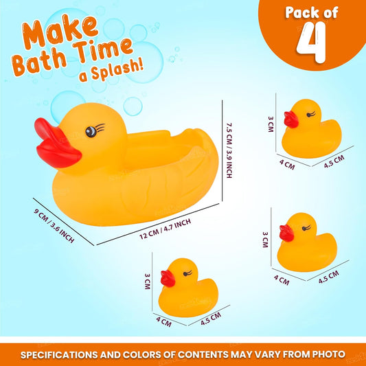 20687  4 Toyz Chu Chu Duck Bath Toy Set Duck Toy for Kids Floating Rubber Duck Family Safe & Fun Water Play Baby Toys for Kids Babies & Toddlers (Pack of 4)