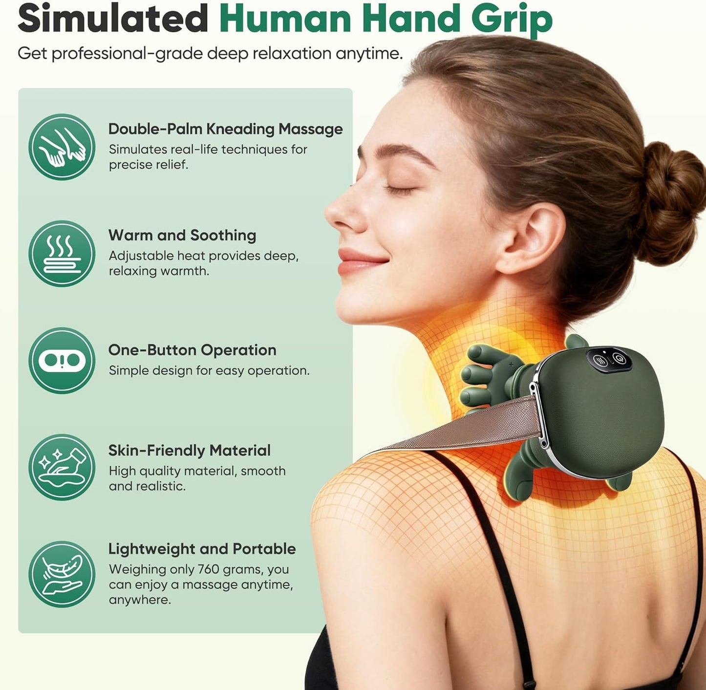 20652 Bionic Hand Electric Neck and Shoulder Massager with Heat - Frog-Shaped Deep Tissue Kneading Back Massager for Pain Relief, Cervical & Muscle Tension