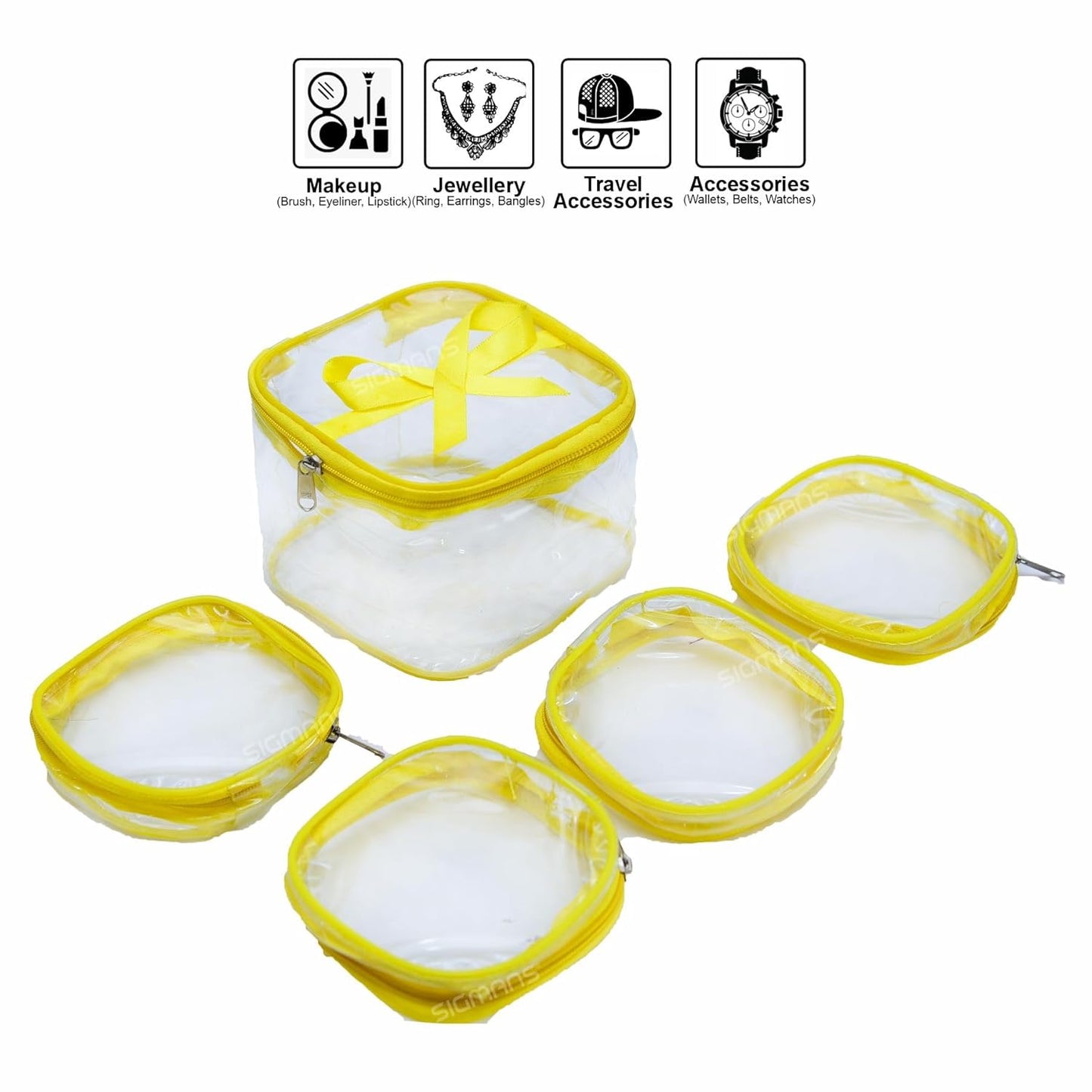 11040 {5 Pcs} Transparent Makeup Box Jewellery Organizer/Jewellery Storage Bag Pouch/Travel Kit Organizer/Jewellery Box {Random Color}