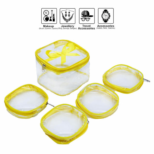 11040 {5 Pcs} Transparent Makeup Box Jewellery Organizer/Jewellery Storage Bag Pouch/Travel Kit Organizer/Jewellery Box {Random Color}