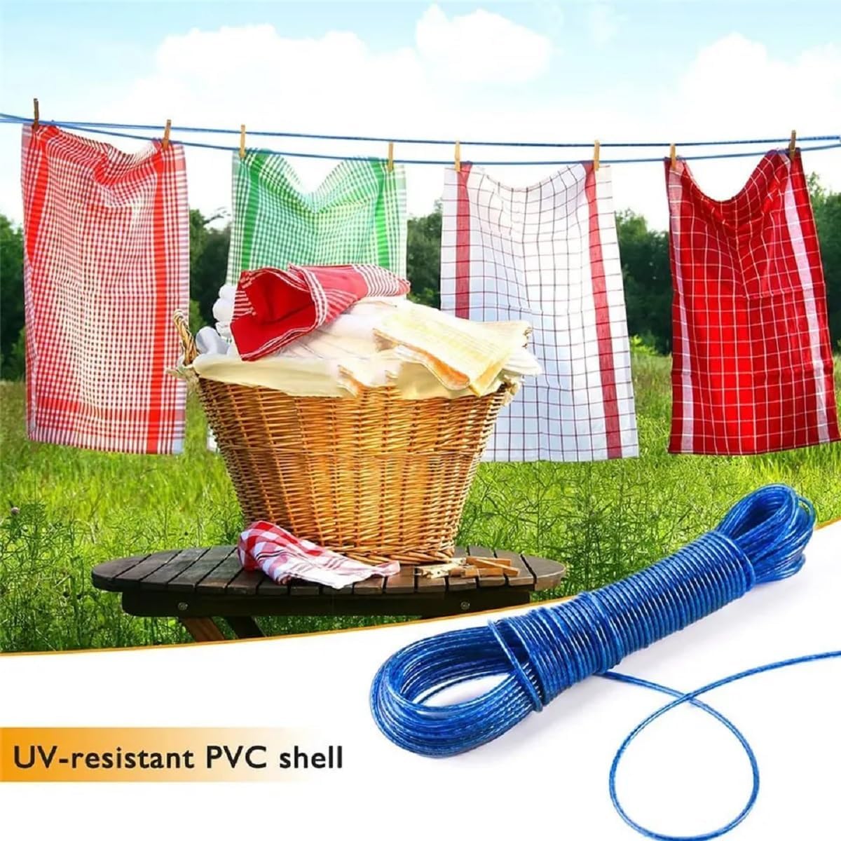 20714  - 10 meter PVC Coated Steel Cloth Drying Wire Rope Clothesline {Random Color}