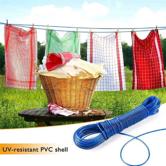 20714  - 10 meter PVC Coated Steel Cloth Drying Wire Rope Clothesline {Random Color}