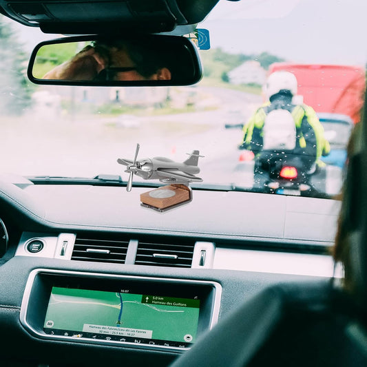 1-2020 Car Essential Oil Diffuser Solar Airplane Car Diffuser Wooden Base Fragrance Aromatherapy Diffuser Desk Ornaments for Car Office