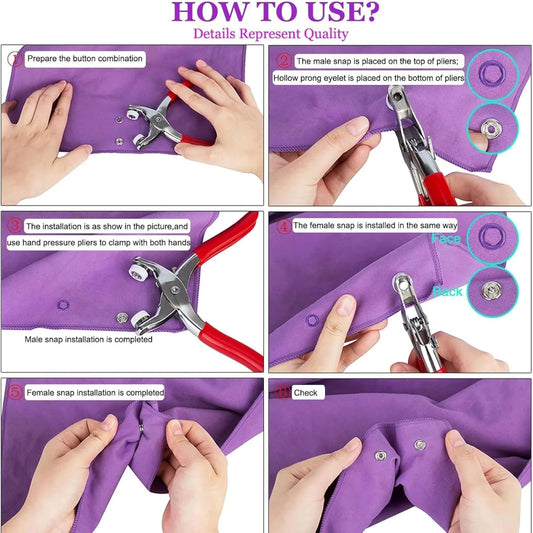 10387 Home use Metal Fasteners with Hand Pliers Tool Button Press Machine for Clothes snap100 Sets Eyelets Button kit