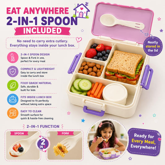 20934 House Shape Kids Lunch Box with 4 Compartments and Carry Handle| Lunch Box for School |Bento Lunch Box with Spoon & Fork