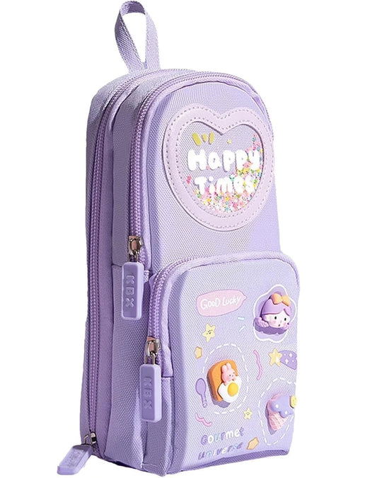 CK-161 Kawaii Pencil Pouch 3 Compartment Cute Pencil Poucha Aesthetic Pencil Box for Girls Large Capacity Pen Pencil Pouch Multifunctional Stationery Organizer for School Office