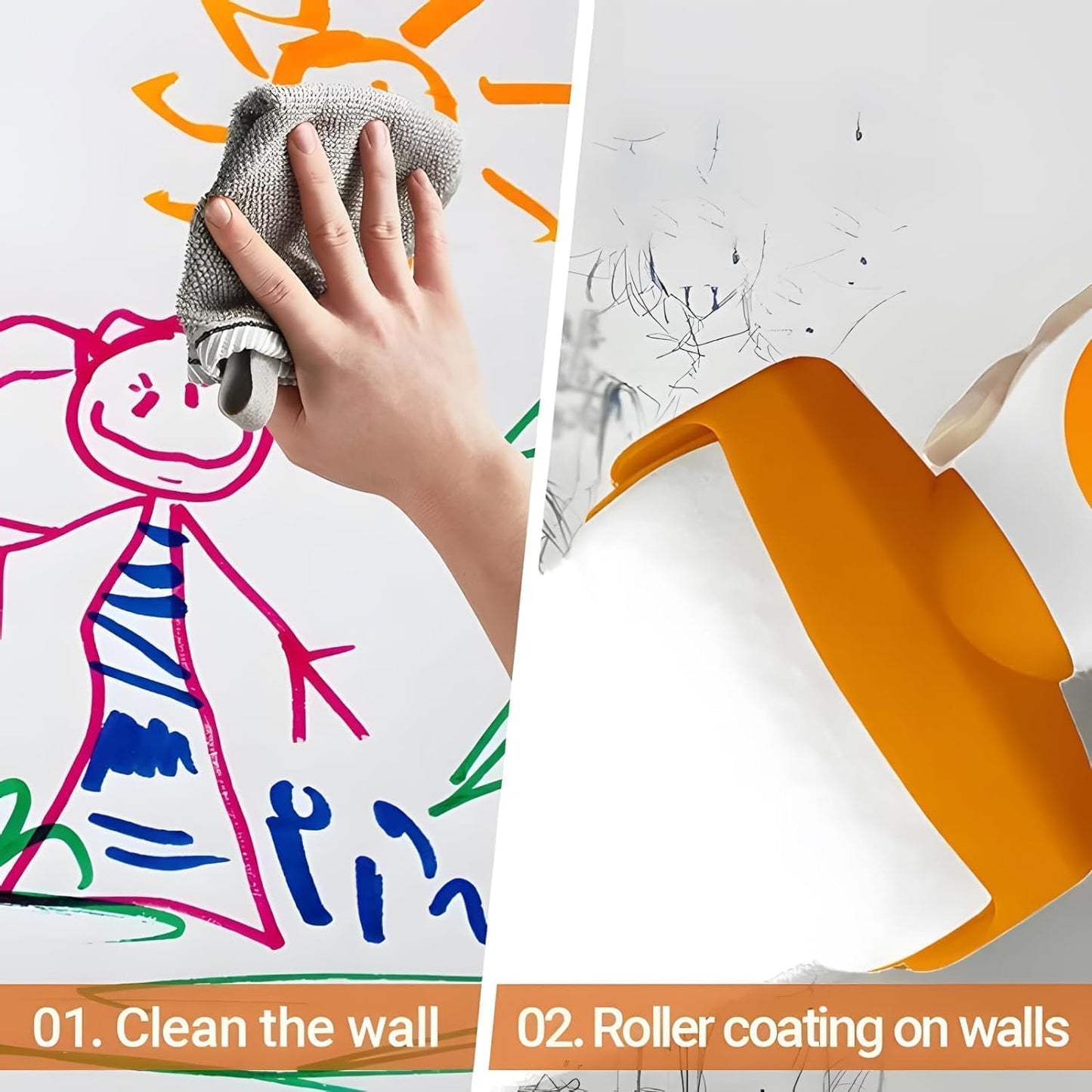 21160  Wall Repair Paint Roller – Multifunctional White Touch-Up Roller Brush for DIY Wall Repair, Crack & Stain Cover, Smooth Finish Latex Paint Applicator for Walls & Ceilings